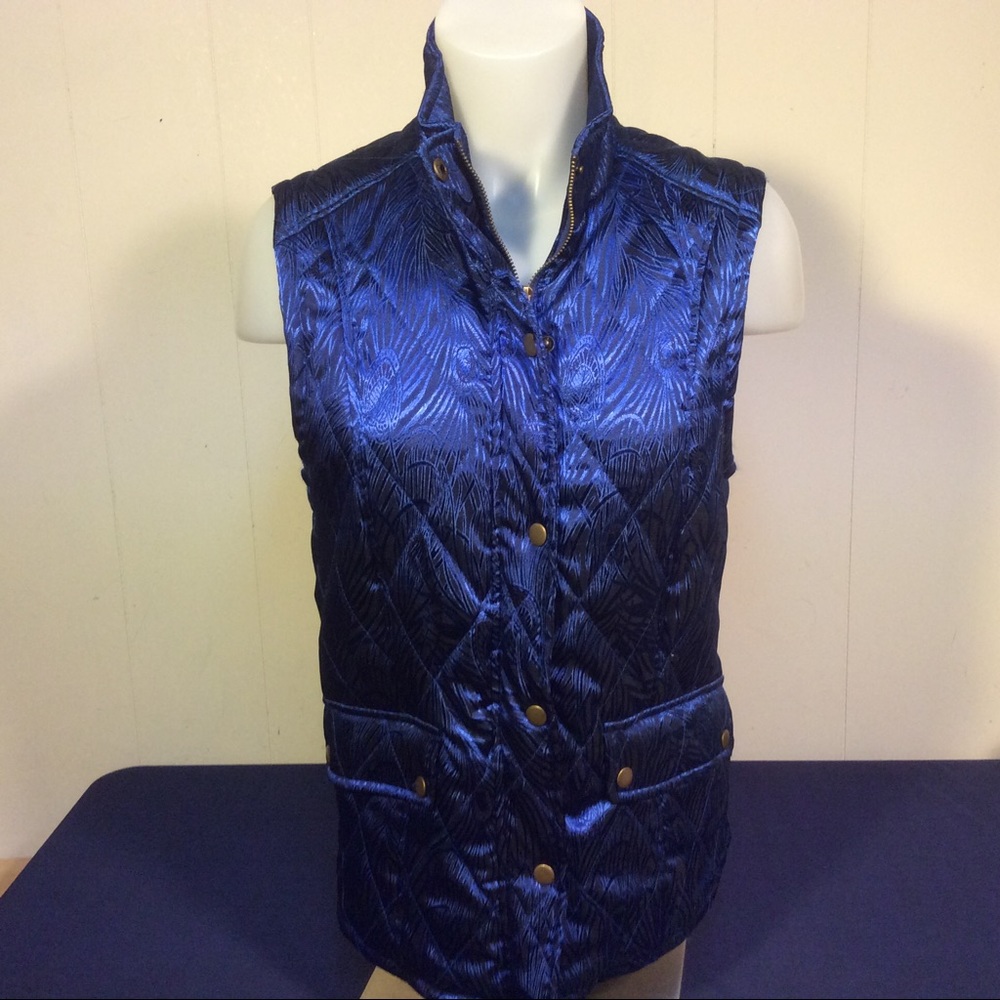NWT Peck & Peck Blue Snap Front Vest Womens size small
